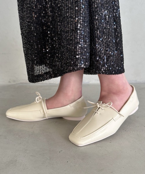 セール】lace up square toe pumps／レースアップスクエアトゥ