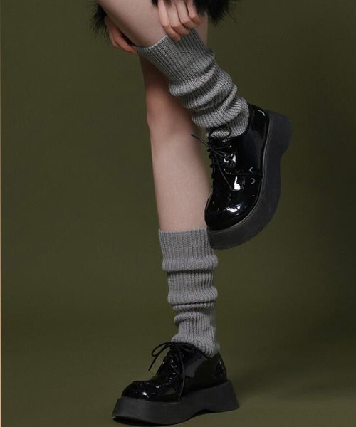 float】かかと開き トレンカタイプ リブニット レッグウォーマー