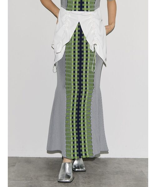 UN3D.（アンスリード）の「BLOCK PATTERN KT SK / ブロックパターンニットスカート（スカート・レディース・グレー/ブラック・36/38）」の2枚目の写真