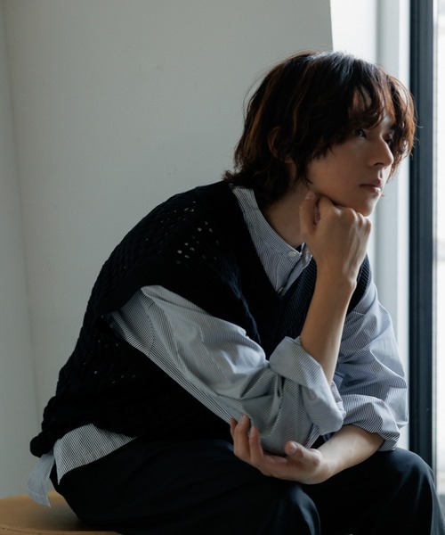美品　アダムエロペ　グリーン 透かし編み ニットベスト Mサイズ　00056 美品 アダムエロペ グリーン 透かし編み ニットベスト Mサイズ