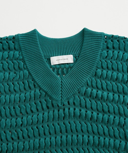 美品　アダムエロペ　グリーン 透かし編み ニットベスト Mサイズ　00056 ADAM ET ROPE'（アダムエロペ）の「【WEB限定】透かし編み