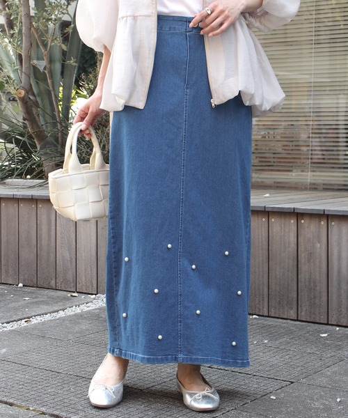 INCEDE（インシード）の「スーパーストレッチ デニムロングスカート（スカート・レディース・ブラック/ブルー/サックスブルー・3L/LL/L/M）」の3枚目の写真