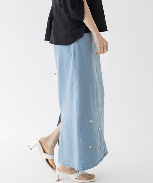 INCEDE（インシード）の「スーパーストレッチ デニムロングスカート（スカート・レディース・ブラック/ブルー/サックスブルー・3L/LL/L/M）」の19枚目の写真