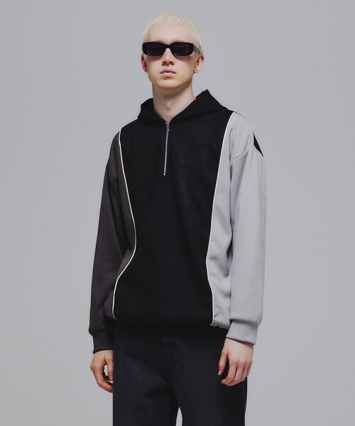 tk.TAKEO KIKUCHI（ティーケータケオキクチ）の「◆スプリングスウェード調ハーフジップパーカー（パーカー・メンズ・ブラック/ライトグレー/ダークグリーン/ブラック系4/ホワイト系5・01/02/03）」の4枚目の写真