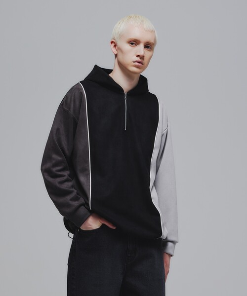 tk.TAKEO KIKUCHI（ティーケータケオキクチ）の「◆スプリングスウェード調ハーフジップパーカー（パーカー・メンズ・ブラック/ライトグレー/ダークグリーン/ブラック系4/ホワイト系5・01/02/03）」の8枚目の写真