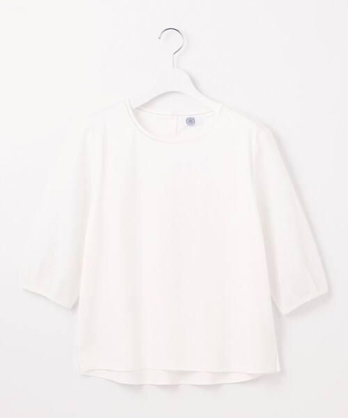 J.PRESS(ジェイプレス)の「【WEB限定カラーあり】スムースジャージー 刺繍スリーブ カットソー(Tシャツ/カットソー・レディース・ネイビー系/ホワイト系/ベージュ系/ふじ色系/イエロー系・MEDIUM/LARGE)」の9枚目の写真