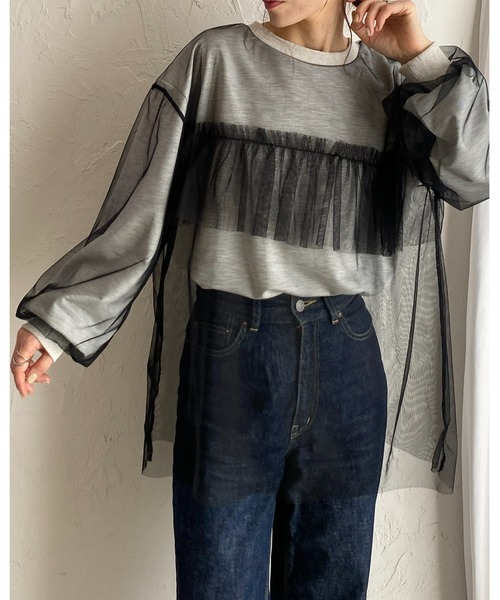 She's Closet(シーズクローゼット)の「シアーレイヤード長袖フリルビスチェチュールドッキングスウェットプルオーバー(スウェット・レディース・ブラック/オートミール/ライトベージュ・FREE)」の6枚目の写真