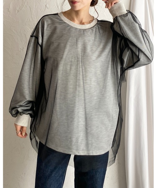 She's Closet(シーズクローゼット)の「シアーレイヤード長袖フリルビスチェチュールドッキングスウェットプルオーバー(スウェット・レディース・ブラック/オートミール/ライトベージュ・FREE)」の8枚目の写真