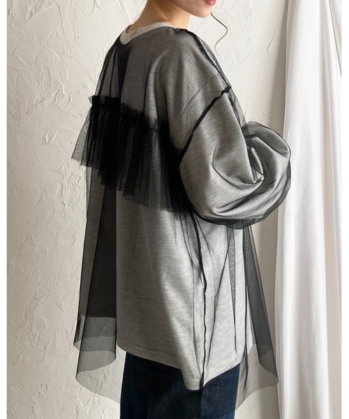 She's Closet(シーズクローゼット)の「シアーレイヤード長袖フリルビスチェチュールドッキングスウェットプルオーバー(スウェット・レディース・ブラック/オートミール/ライトベージュ・FREE)」の9枚目の写真