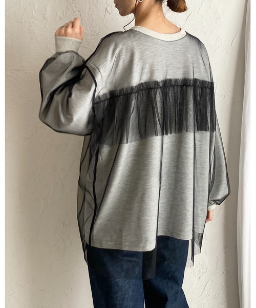 She's Closet(シーズクローゼット)の「シアーレイヤード長袖フリルビスチェチュールドッキングスウェットプルオーバー(スウェット・レディース・ブラック/オートミール/ライトベージュ・FREE)」の10枚目の写真