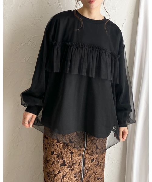 She's Closet(シーズクローゼット)の「シアーレイヤード長袖フリルビスチェチュールドッキングスウェットプルオーバー(スウェット・レディース・ブラック/オートミール/ライトベージュ・FREE)」の11枚目の写真