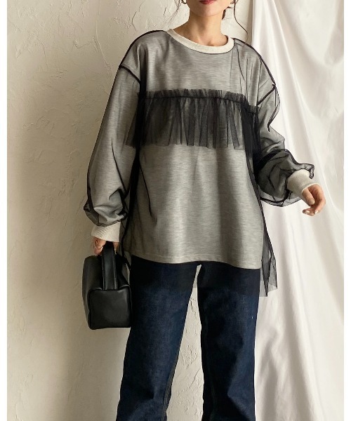 She's Closet(シーズクローゼット)の「シアーレイヤード長袖フリルビスチェチュールドッキングスウェットプルオーバー(スウェット・レディース・ブラック/オートミール/ライトベージュ・FREE)」の13枚目の写真