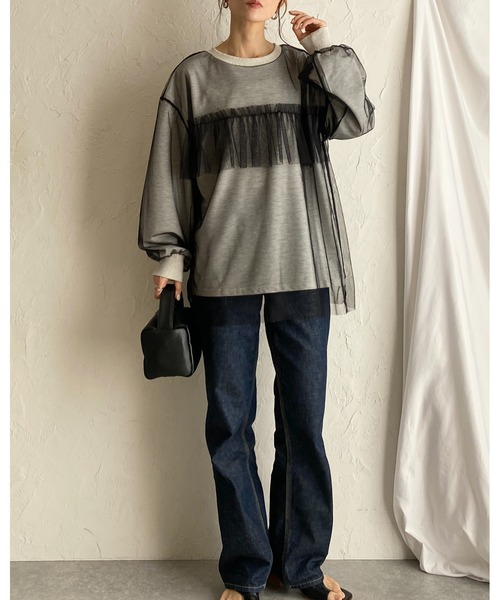 She's Closet(シーズクローゼット)の「シアーレイヤード長袖フリルビスチェチュールドッキングスウェットプルオーバー(スウェット・レディース・ブラック/オートミール/ライトベージュ・FREE)」の14枚目の写真