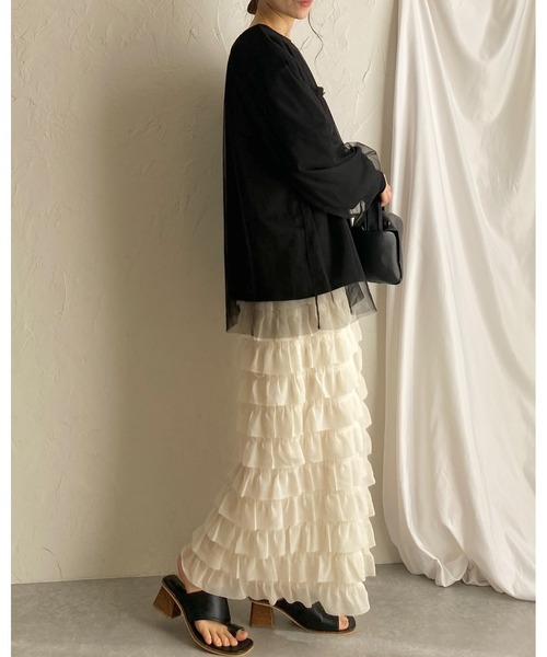 She's Closet(シーズクローゼット)の「シアーレイヤード長袖フリルビスチェチュールドッキングスウェットプルオーバー(スウェット・レディース・ブラック/オートミール/ライトベージュ・FREE)」の19枚目の写真