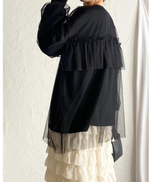She's Closet(シーズクローゼット)の「シアーレイヤード長袖フリルビスチェチュールドッキングスウェットプルオーバー(スウェット・レディース・ブラック/オートミール/ライトベージュ・FREE)」の21枚目の写真