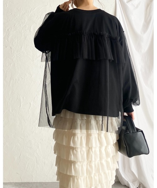 She's Closet(シーズクローゼット)の「シアーレイヤード長袖フリルビスチェチュールドッキングスウェットプルオーバー(スウェット・レディース・ブラック/オートミール/ライトベージュ・FREE)」の22枚目の写真