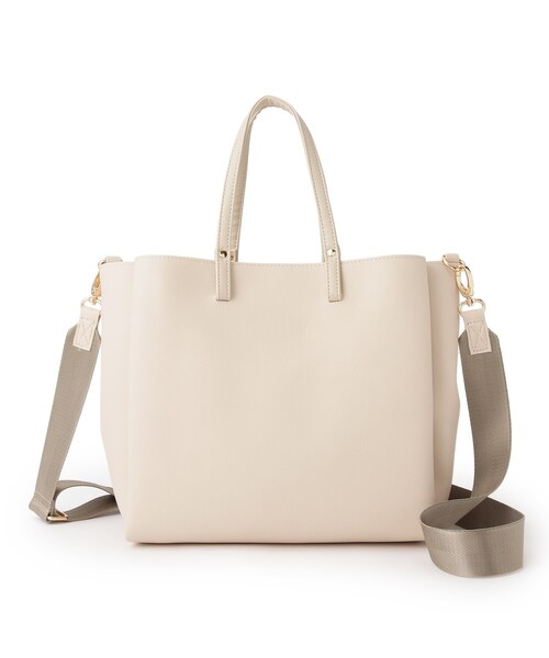 ITS'DEMO(イッツデモ)の「◆【通勤・通学に/ポケ3/軽量/ジャストA4】ソフト軽量3層2WAYトート(トートバッグ・レディース・アイボリー/ブラック/ナチュラル・00)」の1枚目の写真