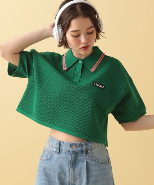 PBLIM（ページボーイリム）の「PBLIM/カラーニットポロ（ポロシャツ・レディース・グリーン/ネイビー・FREE）」の2枚目の写真