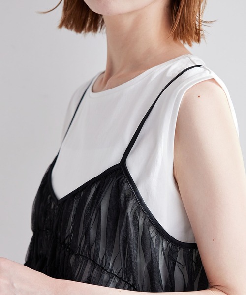 ROPE' PICNIC(ロペピクニック)の「シャーリングチュールキャミセットトップス(Tシャツ/カットソー・レディース・キナリ/ブラック系その他/ベージュ系その他・38)」の8枚目の写真