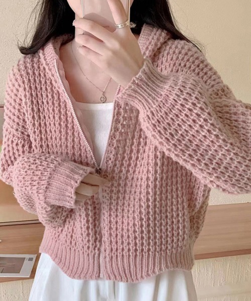 Miniministore(ミニミニストア)の「ニットパーカー 秋冬 カーディガン 韓国(ニット/セーター・レディース・ピンク/サンドベージュ/ブルーグレー/アイボリー・FREE)」の4枚目の写真
