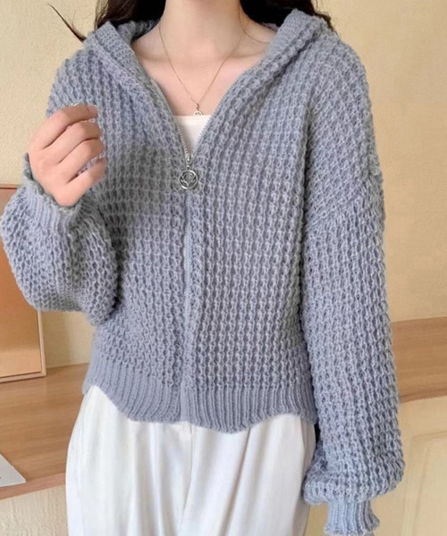 Miniministore(ミニミニストア)の「ニットパーカー 秋冬 カーディガン 韓国(ニット/セーター・レディース・ピンク/サンドベージュ/ブルーグレー/アイボリー・FREE)」の1枚目の写真