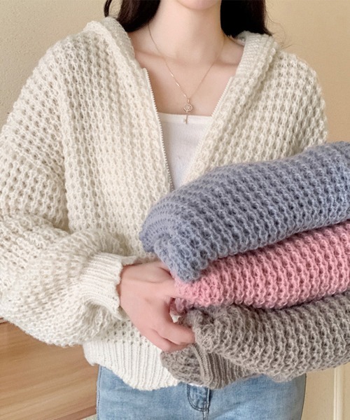 Miniministore(ミニミニストア)の「ニットパーカー 秋冬 カーディガン 韓国(ニット/セーター・レディース・ピンク/サンドベージュ/ブルーグレー/アイボリー・FREE)」の17枚目の写真