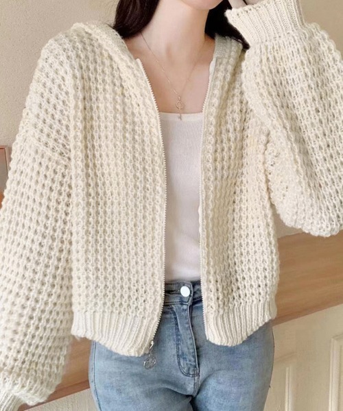 Miniministore(ミニミニストア)の「ニットパーカー 秋冬 カーディガン 韓国(ニット/セーター・レディース・ピンク/サンドベージュ/ブルーグレー/アイボリー・FREE)」の18枚目の写真
