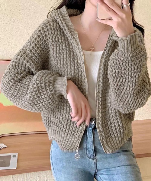 Miniministore(ミニミニストア)の「ニットパーカー 秋冬 カーディガン 韓国(ニット/セーター・レディース・ピンク/サンドベージュ/ブルーグレー/アイボリー・FREE)」の19枚目の写真