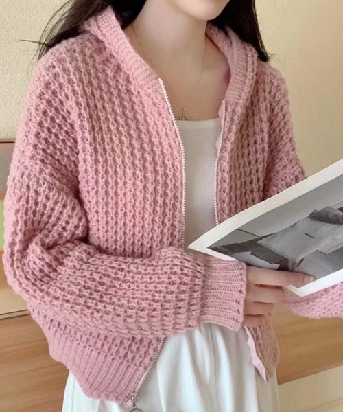 Miniministore(ミニミニストア)の「ニットパーカー 秋冬 カーディガン 韓国(ニット/セーター・レディース・ピンク/サンドベージュ/ブルーグレー/アイボリー・FREE)」の7枚目の写真