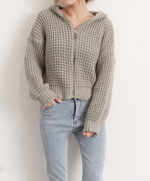 Miniministore(ミニミニストア)の「ニットパーカー 秋冬 カーディガン 韓国(ニット/セーター・レディース・ピンク/サンドベージュ/ブルーグレー/アイボリー・FREE)」の8枚目の写真