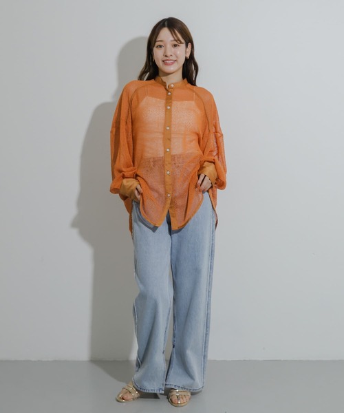 SENSE OF PLACE by URBAN RESEARCH(センスオブプレイスバイアーバンリサーチ)の「メッシュルーズシャツ(シャツ/ブラウス・レディース・オレンジ/アイボリー/ブラック・ONE)」の7枚目の写真