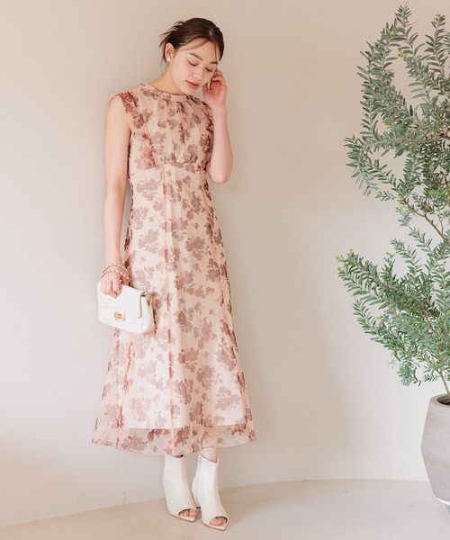 mysty woman（ミスティウーマン）の「花柄シアーレイヤーワンピース　113245（ワンピース・レディース・アイボリー/ブラック/ベージュ系その他・FREE）」の4枚目の写真