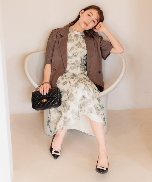 mysty woman（ミスティウーマン）の「花柄シアーレイヤーワンピース　113245（ワンピース・レディース・アイボリー/ブラック/ベージュ系その他・FREE）」の6枚目の写真