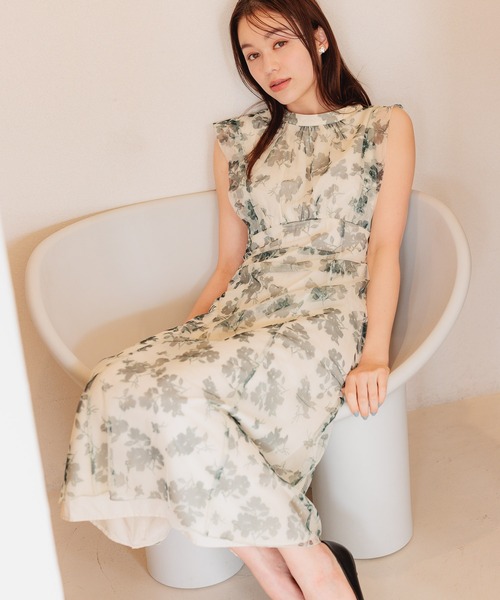 mysty woman（ミスティウーマン）の「花柄シアーレイヤーワンピース　113245（ワンピース・レディース・アイボリー/ブラック/ベージュ系その他・FREE）」の7枚目の写真