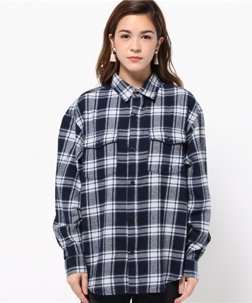 SLY（スライ）の「NATALIE CHECK SH（シャツ/ブラウス・レディース・カーキ系/ネイビー/ワインレッド・FREE）」の4枚目の写真