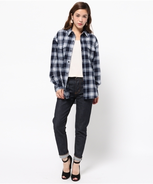 SLY（スライ）の「NATALIE CHECK SH（シャツ/ブラウス・レディース・カーキ系/ネイビー/ワインレッド・FREE）」の7枚目の写真