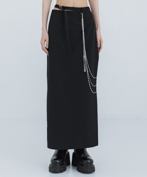 tanakadaisuke(タナカダイスケ)の「【tanakadaisuke/タナカダイスケ】three long chain cut-out tight skirt(スカート・レディース・ブラック・FREE)」の4枚目の写真