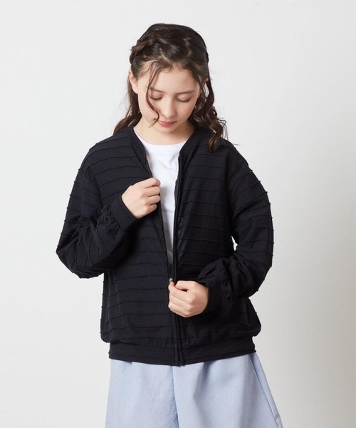 a.v.v（アーヴェヴェ）の「[140-150]【UVカット】ボーダーJQカーデ（カーディガン/ボレロ・キッズ・ブラック/ホワイト/ダークインディゴブルー・150/140）」の9枚目の写真