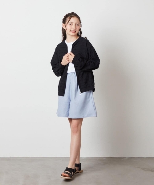 a.v.v（アーヴェヴェ）の「[140-150]【UVカット】ボーダーJQカーデ（カーディガン/ボレロ・キッズ・ブラック/ホワイト/ダークインディゴブルー・150/140）」の12枚目の写真