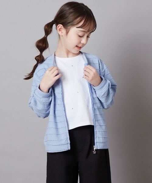 a.v.v（アーヴェヴェ）の「[140-150]【UVカット】ボーダーJQカーデ（カーディガン/ボレロ・キッズ・ブラック/ホワイト/ダークインディゴブルー・150/140）」の16枚目の写真