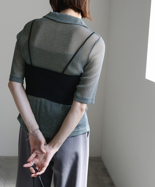 select MOCA（セレクトモカ）の「【ZOZO限定】ラメシアーハーフスリーブシャツ（シャツ/ブラウス・レディース・グレー/シルバー/グレイッシュベージュ/カーキ・FREE）」の13枚目の写真