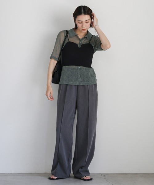 select MOCA（セレクトモカ）の「【ZOZO限定】ラメシアーハーフスリーブシャツ（シャツ/ブラウス・レディース・グレー/シルバー/グレイッシュベージュ/カーキ・FREE）」の12枚目の写真