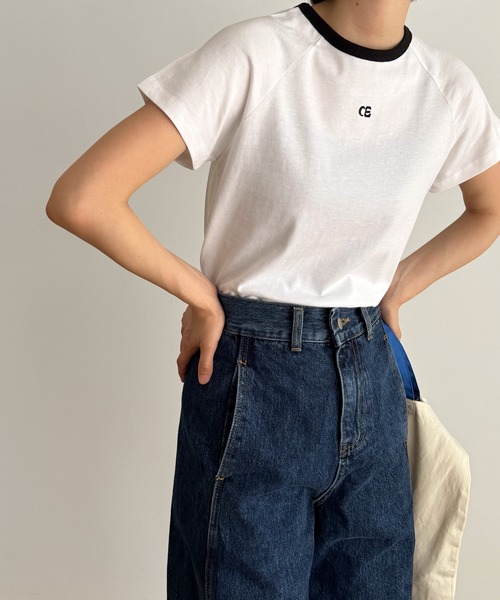 CANAL JEAN(キャナルジーン)の「El mar CE刺繍リンガーチビTEE(Tシャツ/カットソー・レディース・ホワイト/ベージュ/グレー・ONE SIZE)」の1枚目の写真