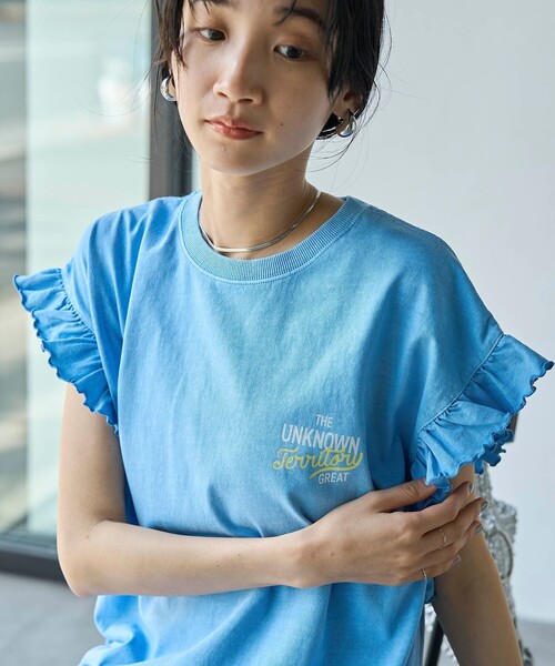 coen（コーエン）の「ピグメントアソートフリルTシャツ（Tシャツ/カットソー・レディース・ダークグレー/オフホワイト/その他1/コバルトブルー・M/L）」の20枚目の写真