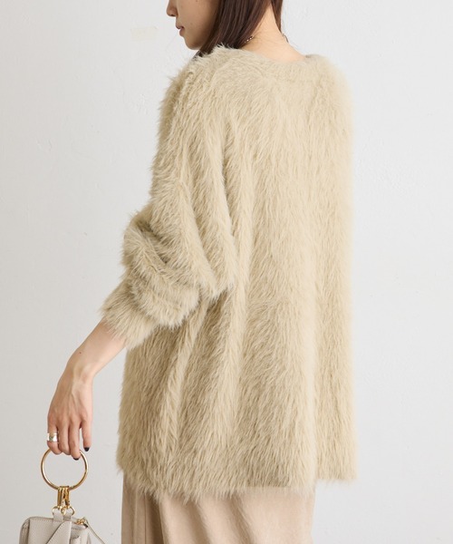 PUAL CE CIN(ピュアルセシン)の「シャギーニットチュニック丈Vネックカーディガン(カーディガン/ボレロ・レディース・チャコールグレー/ベージュ・FREE)」の5枚目の写真