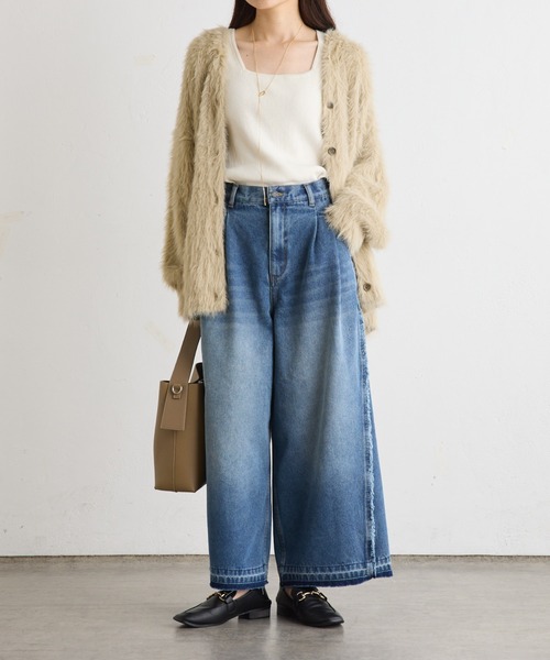 PUAL CE CIN(ピュアルセシン)の「シャギーニットチュニック丈Vネックカーディガン(カーディガン/ボレロ・レディース・チャコールグレー/ベージュ・FREE)」の8枚目の写真