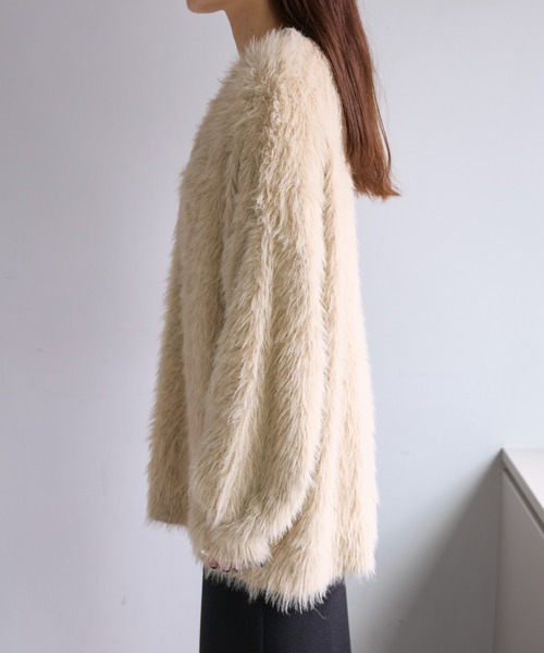 PUAL CE CIN(ピュアルセシン)の「シャギーニットチュニック丈Vネックカーディガン(カーディガン/ボレロ・レディース・チャコールグレー/ベージュ・FREE)」の20枚目の写真