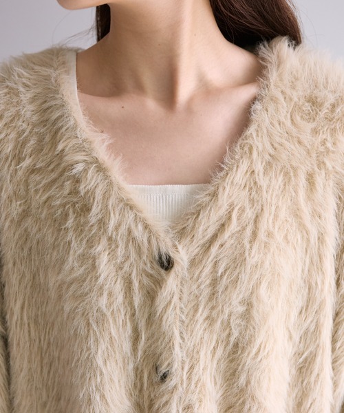 PUAL CE CIN(ピュアルセシン)の「シャギーニットチュニック丈Vネックカーディガン(カーディガン/ボレロ・レディース・チャコールグレー/ベージュ・FREE)」の22枚目の写真