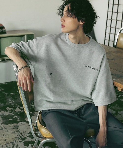 Bleme（ブレム）の「刺繍ロゴ リラクシー スウェットTシャツ （ドローコード付き）（Tシャツ/カットソー・メンズ・グレー/ネイビー/レッド・L/M/S/XL）」の2枚目の写真