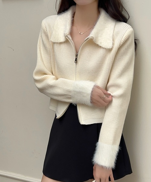 AsRiRe（アスリレイ）の「新色追加/ダブルジップ配色ニット（ニット/セーター・レディース・ピンク/ブラウン/グレー/アイボリー/オートミール/ブラック・M）」の2枚目の写真